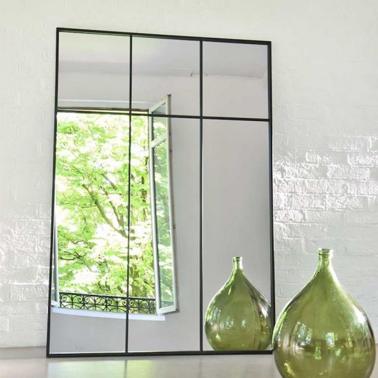 Miroir atelier verrière XXL en métal noir (105 x 150 cm), 219€