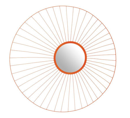 Miroir "Primp" (diam.: 90 cm) orange fluo en acier laqué, Gan. 384 euros. 
