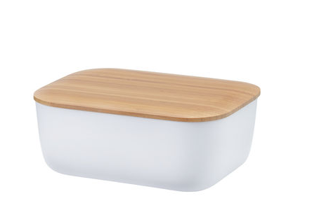 Beurrier "Box-It" en bambou et mélamine blanc, Stelton. 29,99 euros.