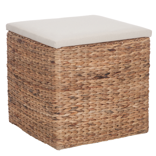 Pouf en jacinthe d'eau et lin de la collection Long Island (46 x 46 x 46 cm),J-Line. 99 euros.