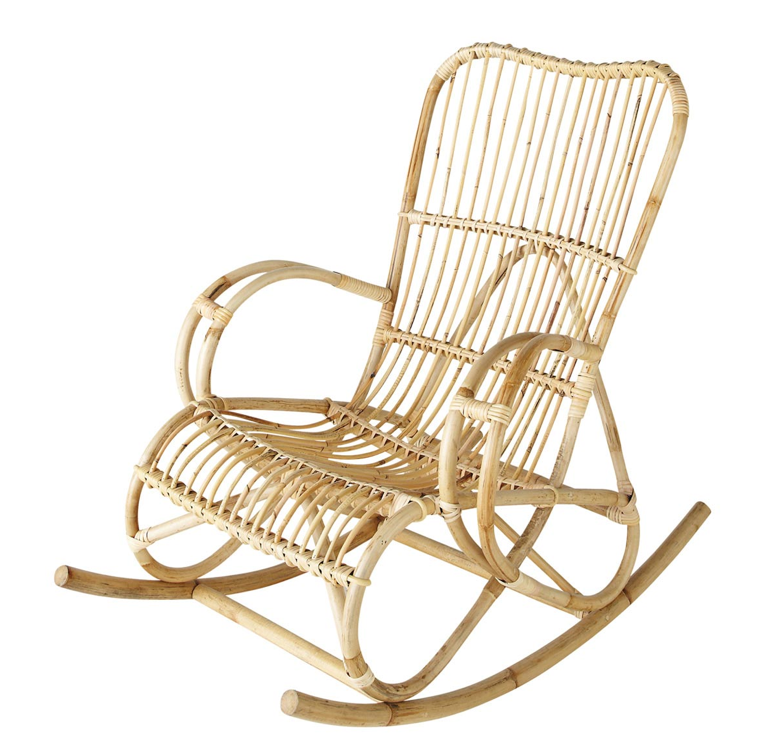 Fauteuil à bascule "Louisiane" en rotin, Maisons du monde. 199,90 euros.