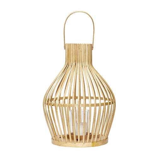 Lanterne en bambou avec diffuseur en verre (H.: 36 cm), Hübsch. 49,90 euros.