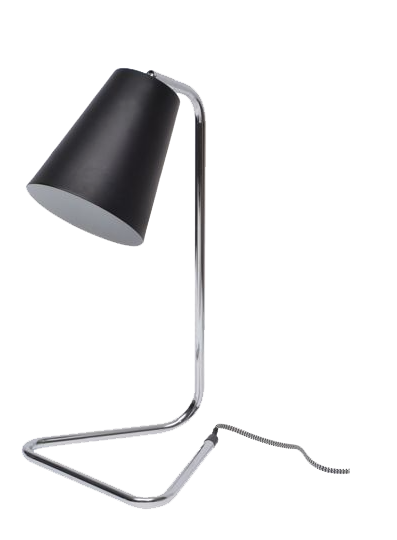 "Triga", lampe à poser en métal finition chrome (H.: 41 cm), Fly. 34,99 euros.