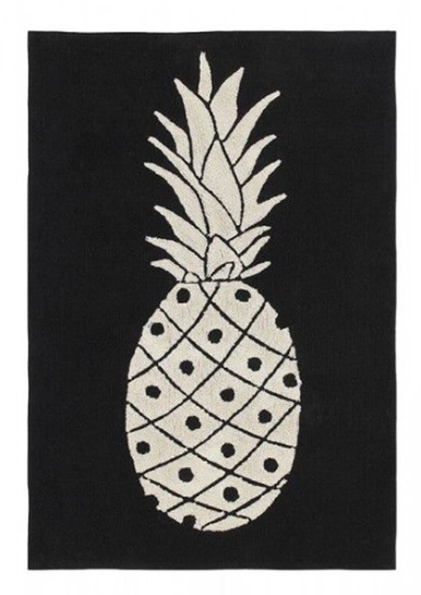 "Ananas", tapis en coton noir (140 x 120 cm), La Redoute. 159 euros.