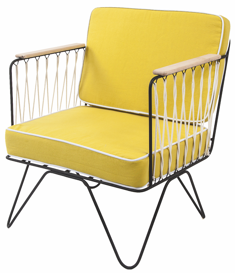 Fauteuil jaune métal et corde