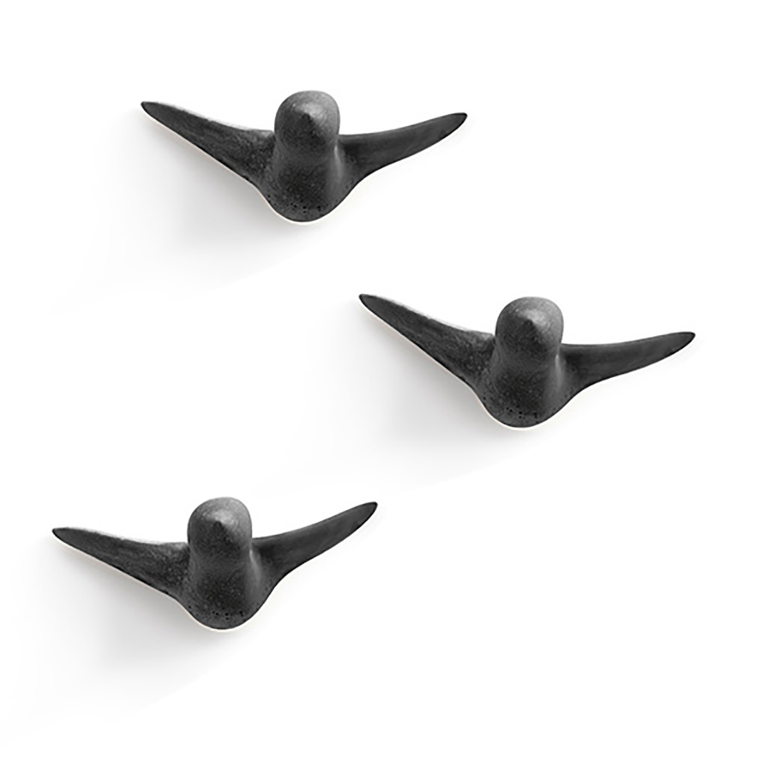 Lot de 3 patères en béton 'oiseau noir'