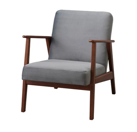 Fauteuil 'Ekenäset' en velours gris foncé (H 75 x l 62 x P 72 cm), IKEA, 229€