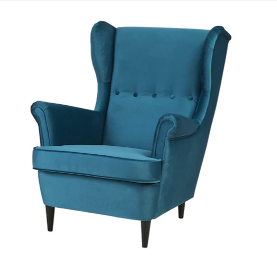 Fauteuil à oreilles 'Strandmon' en velours turquoise (l 81 x P 98 x H 101 cm), IKEA, 229€