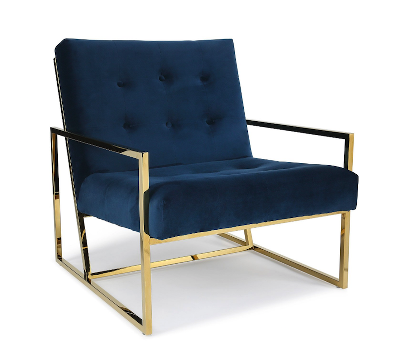 Fauteuil 'Legend' en velours bleu nuit et laiton (H 79 x L 69,5 x P 79 cm), NVGallery, 459€