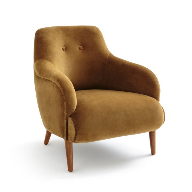 Fauteuil 'Lipstick' en velours ocre doré (l 79 x H 82 x P 70 cm), La Redoute Intérieurs, 533€