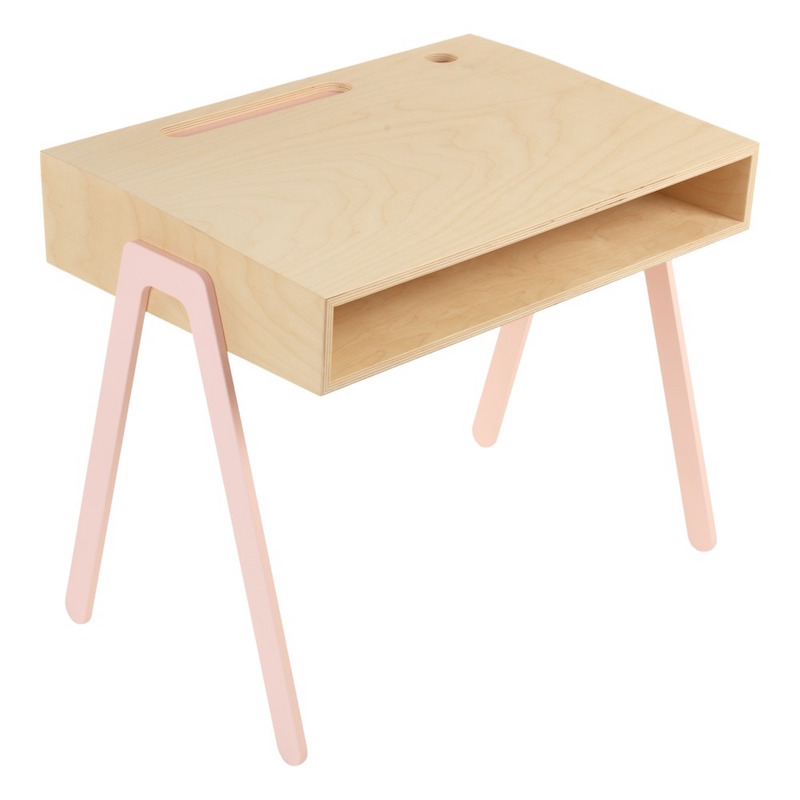 Bureau pour enfant rose en contreplaqué de bouleau et pieds en aluminium (L 60 x P 43 x H 52,5 cm), IN2WOOD, 251€