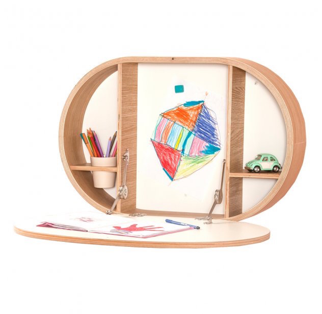 Bureau mural pliable 'Baki' en décor chêne et abattant stratifié blanc (H 48 x l 69 x P 15 cm), Charlie Crane, 349€