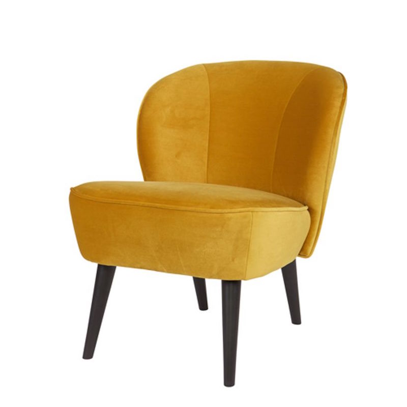 Fauteuil cocktail 'Sara' en velours ocre (H 71 x L 59 x P 70 cm), Made by Woood, 199€