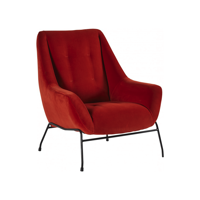 Fauteuil 'Louis' en velours orange (H 99 x L 85 x P 84 cm), Hanjel, 850€