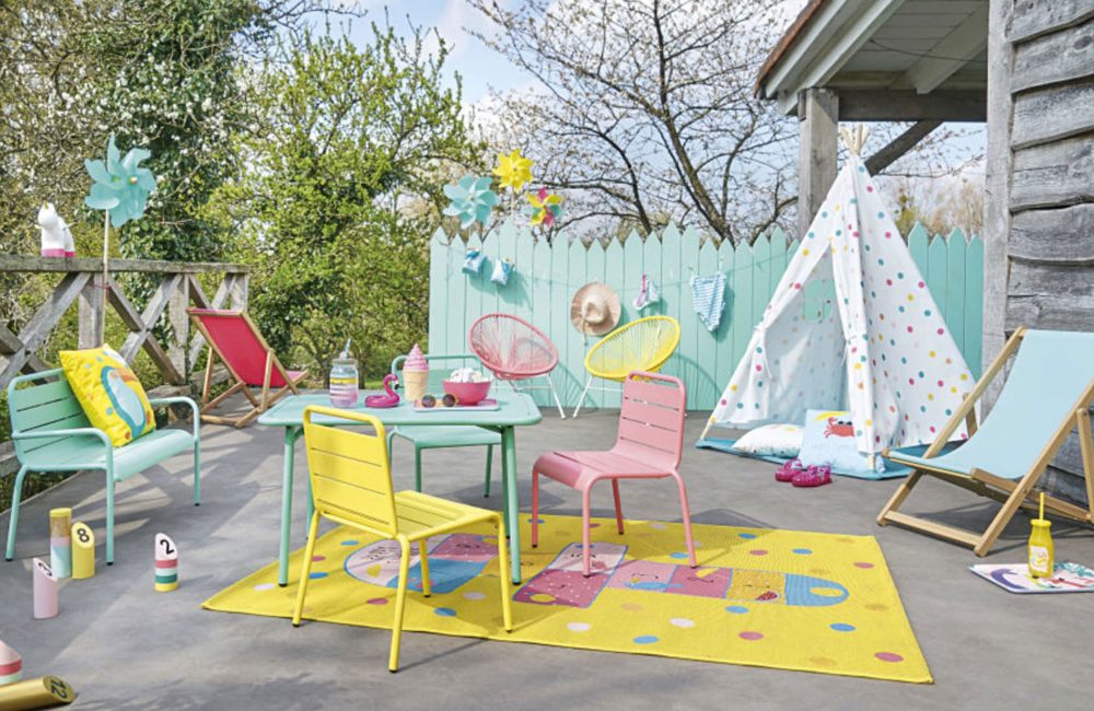 lot de 2 chaises/1 table chaises jaunes/table blanche pour enfant meuble pour enfant Resol Chaises et table en plastique pour jardin/extérieur 