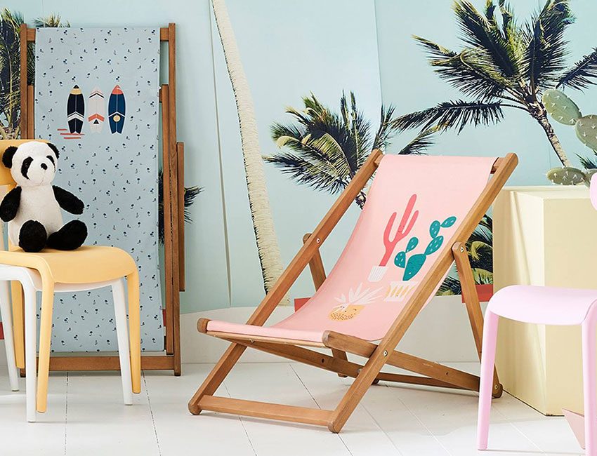 Fauteuil de jardin enfant en résine rose et métal blanc Copacabana